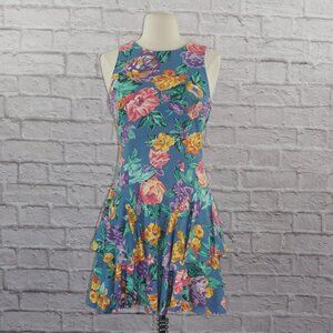 Vintage 90s Floral Mini Ruffle Dress
